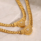 Gold-Tone Clear Stone Heart Stainless Steel Necklace Collection — front view