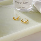 Pair of open hoop earrings displayed on a tray