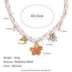 Braided floral necklace with charm dimensions and weight