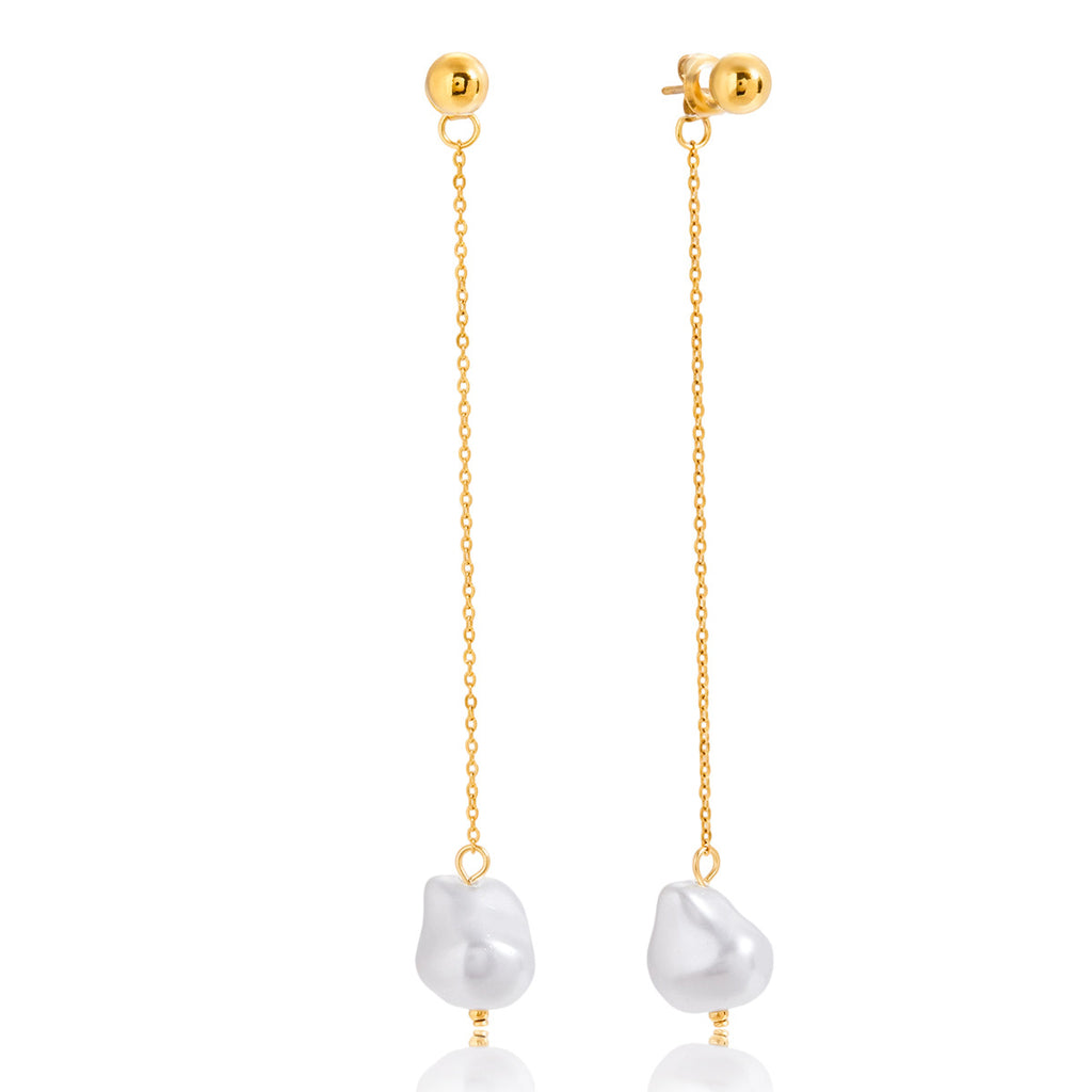 Gold-Tone Baroque Pearl-Look Stainless Steel Tassel Drop Earrings finish and shape detail