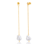 Gold-Tone Baroque Pearl-Look Stainless Steel Tassel Drop Earrings finish and shape detail
