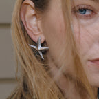 large stainless steel starfish stud earring worn in profile