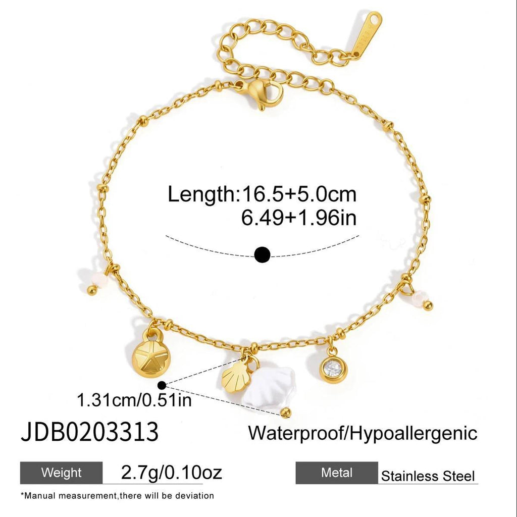 Leaf and round charm chain bracelet