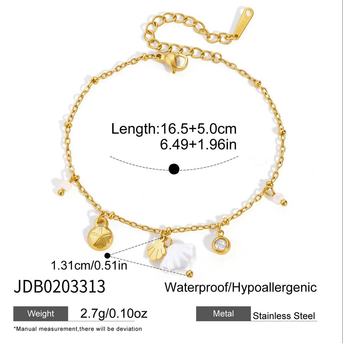Leaf and round charm chain bracelet