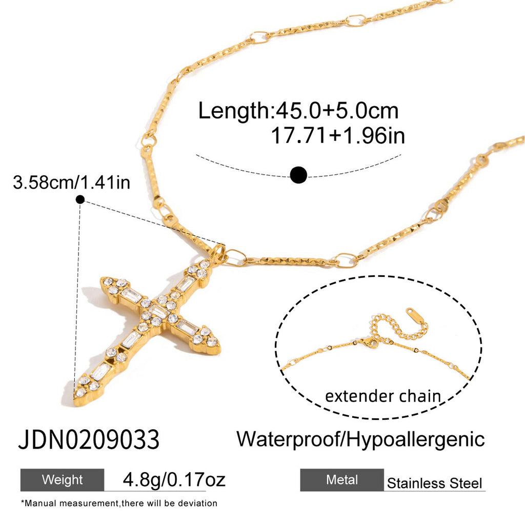 Cross pendant on a decorative elongated-link chain