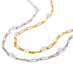 Pearl-Look Beaded Stainless Steel Necklace Collection finish and shape detail