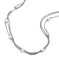 Steel color snake-chain necklace with faux pearl accents