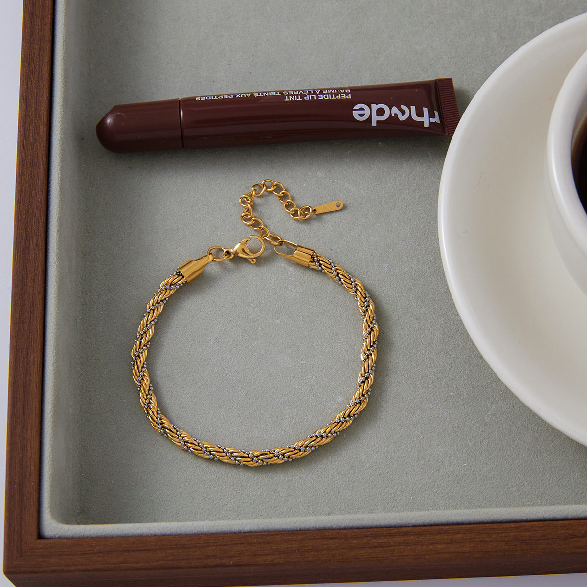Wholesale Stainless Steel Necklace and Bracelet Collection in Mixed Finishes - side profile