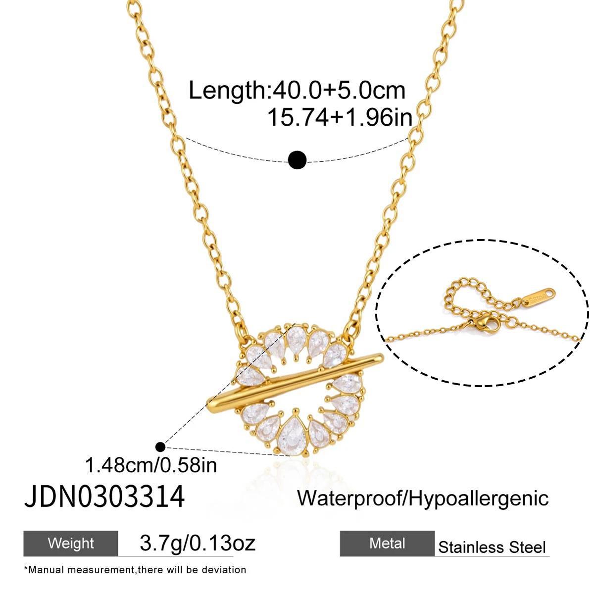 Clear stone halo pendant necklace with 40 plus 5 cm length diagram