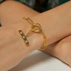 close wrist view of round toggle and star-accent bar