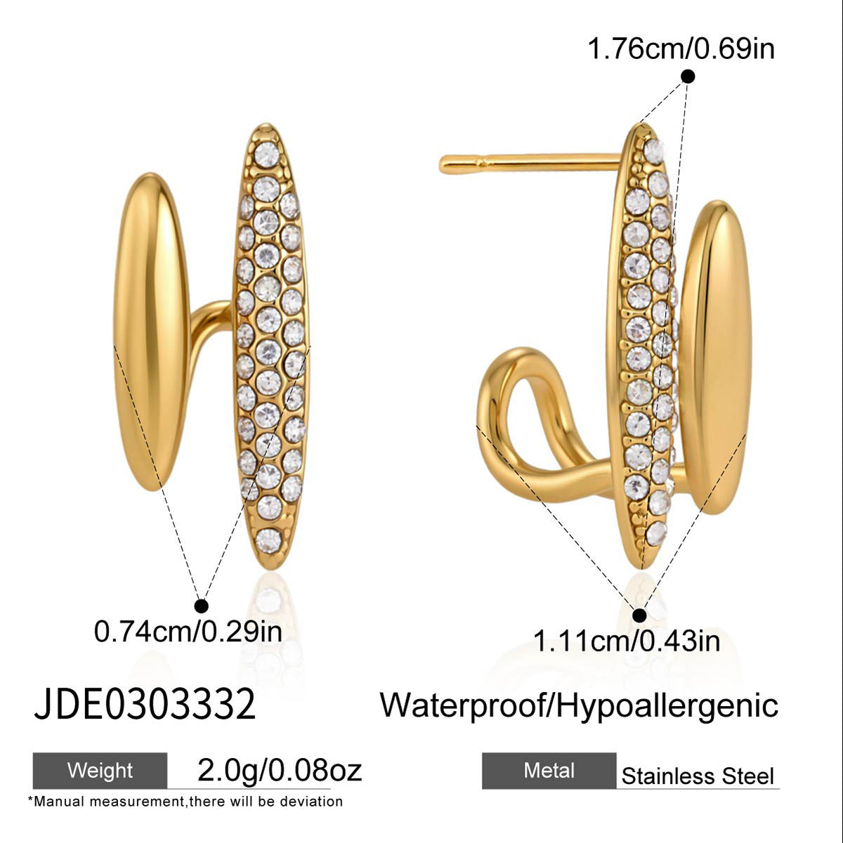 Double marquise earring height width and side measurements