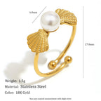 shell pearl stainless steel open ring with dimensions and listed weight