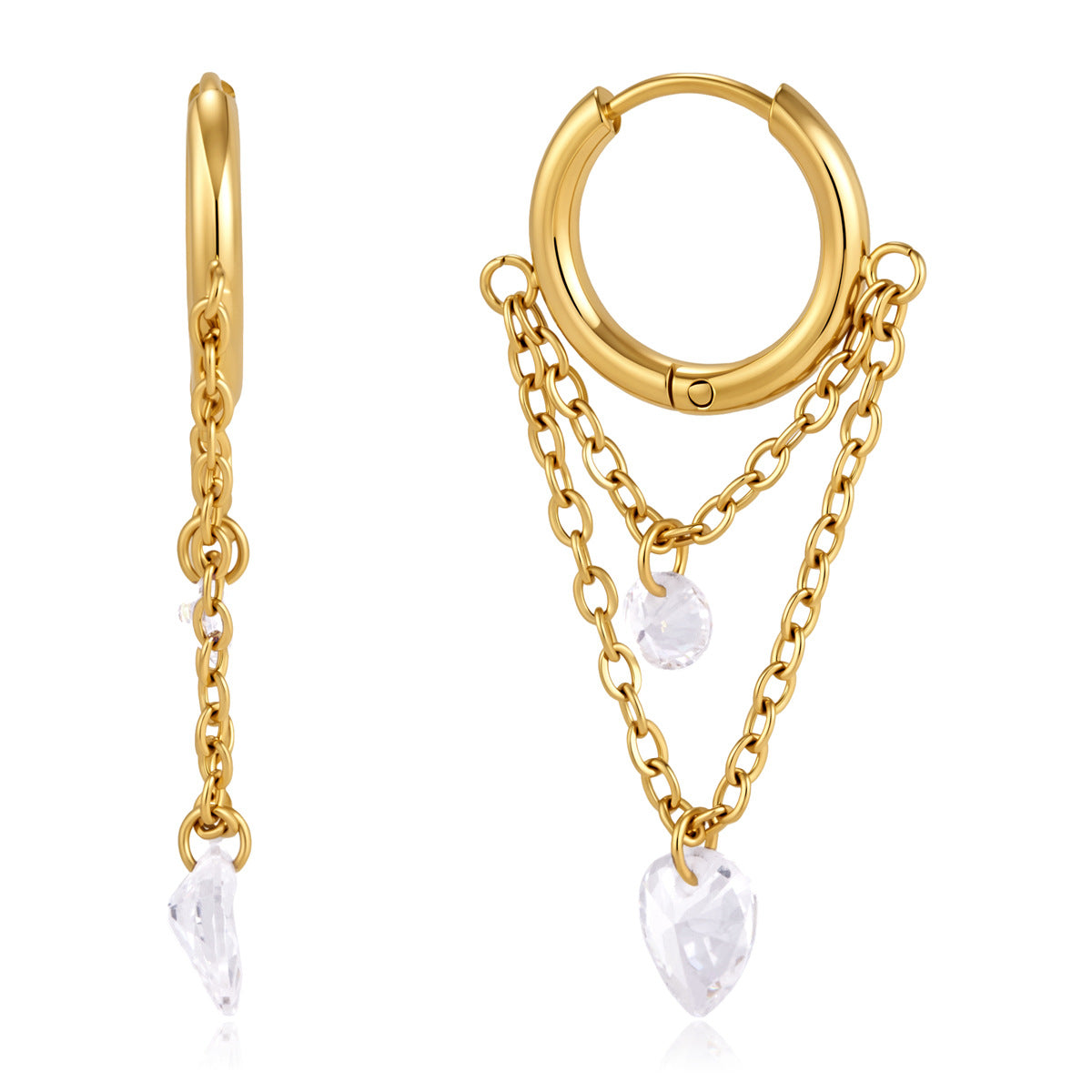 Layered chain hoop with clear hanging accents