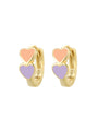 Gold Plated 925 Sterling Silver Colorful Double Heart Hoop Earrings — peach and purple hearts