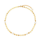 Full necklace showing sunburst discs freshwater pearls and clasp