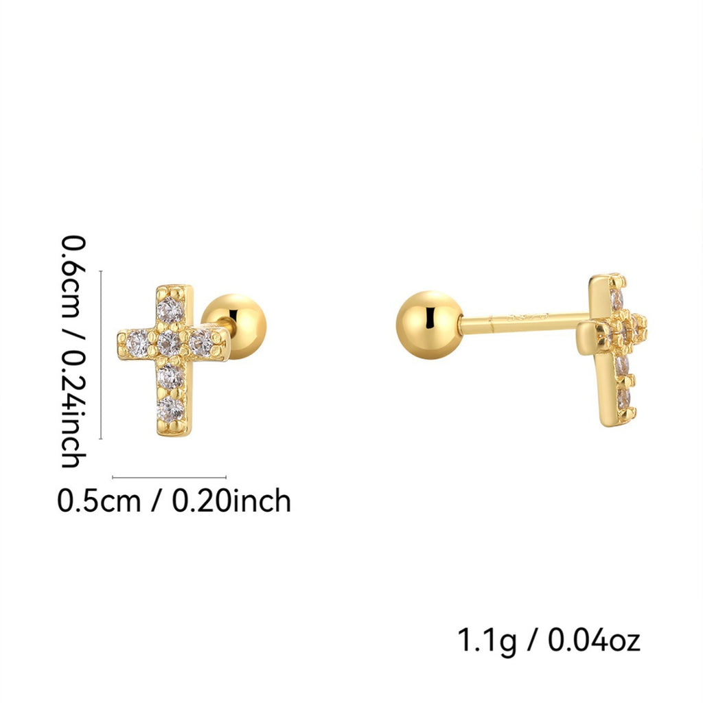 925 Sterling Silver Pavé Cross Ball-Back Stud Earrings — 6 by 5 mm cross size diagram