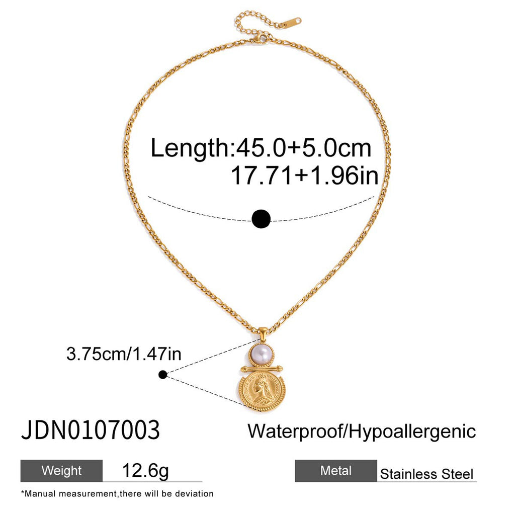 Gold Tone Coin Motif Stainless Steel Jewelry Collection — close-up of the coin motif
