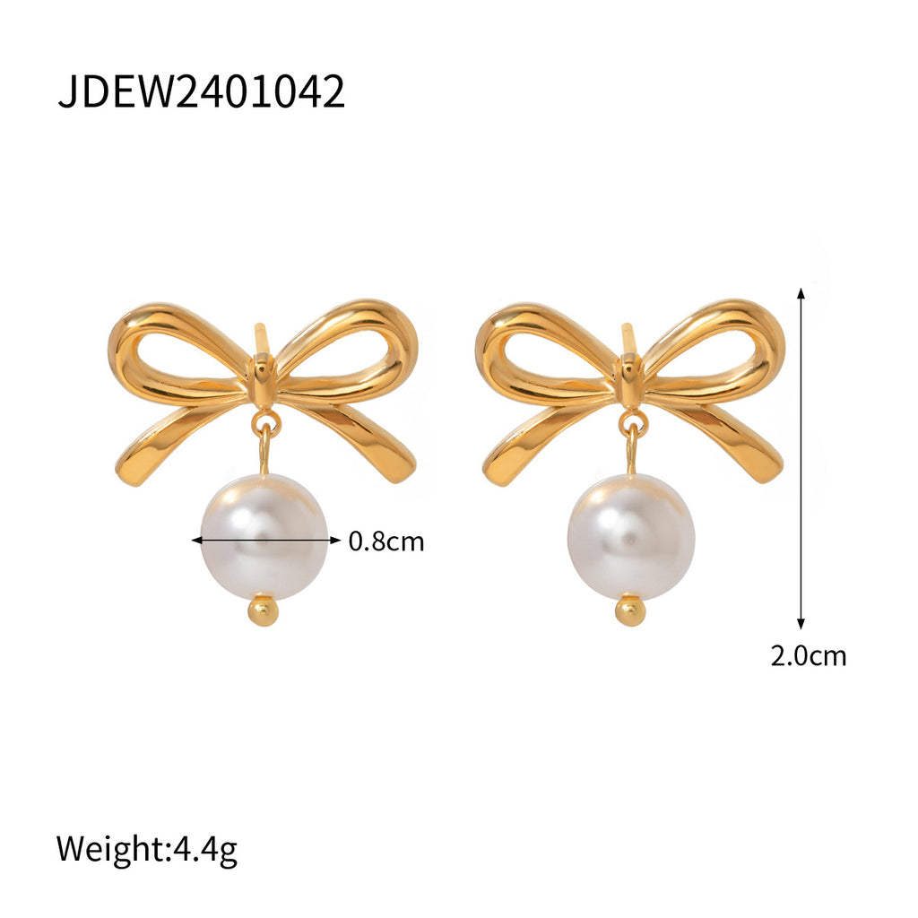 Bow white bead drop earrings dimensions