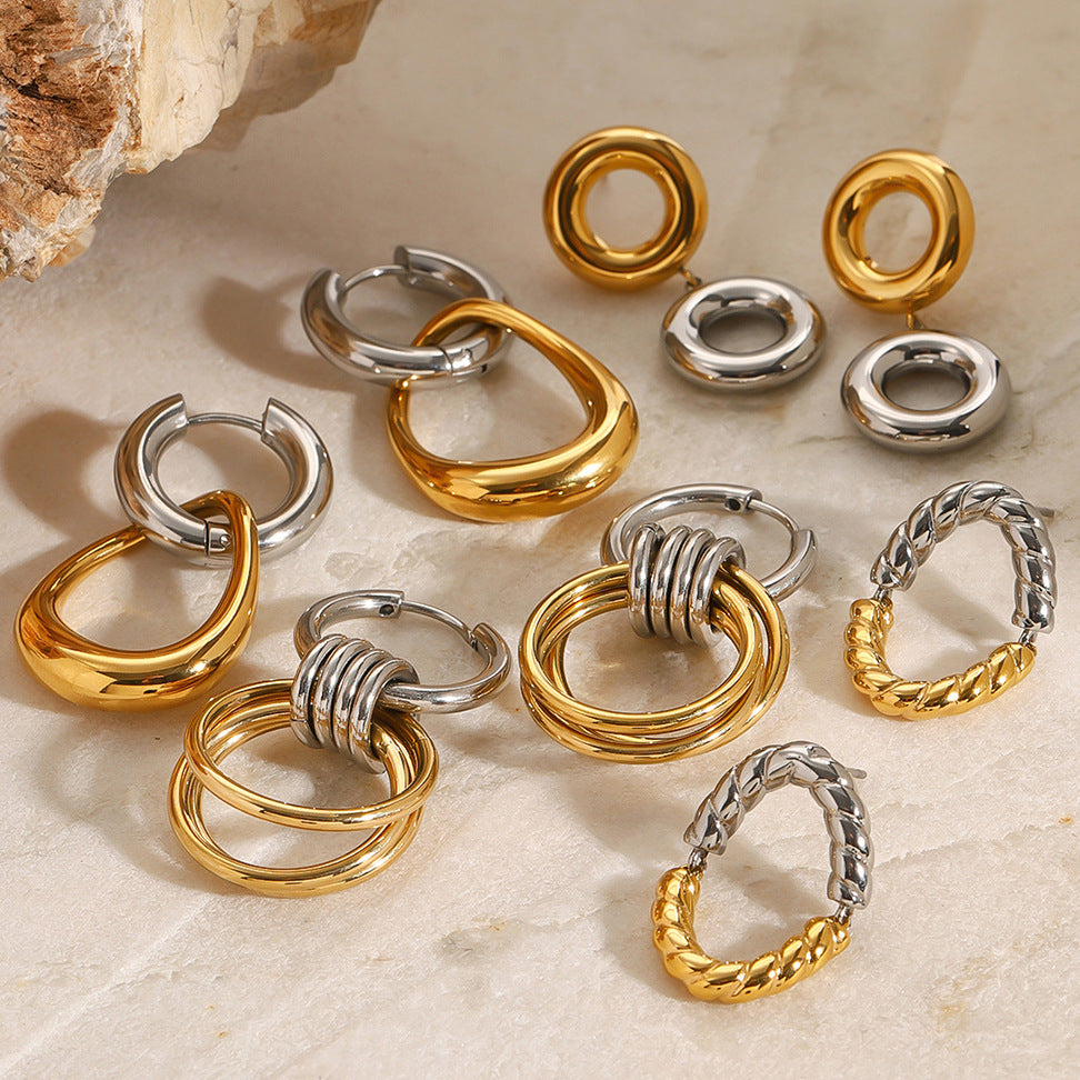 Two-Tone Circular Stainless Steel Earring Collection — wholesale view 2
