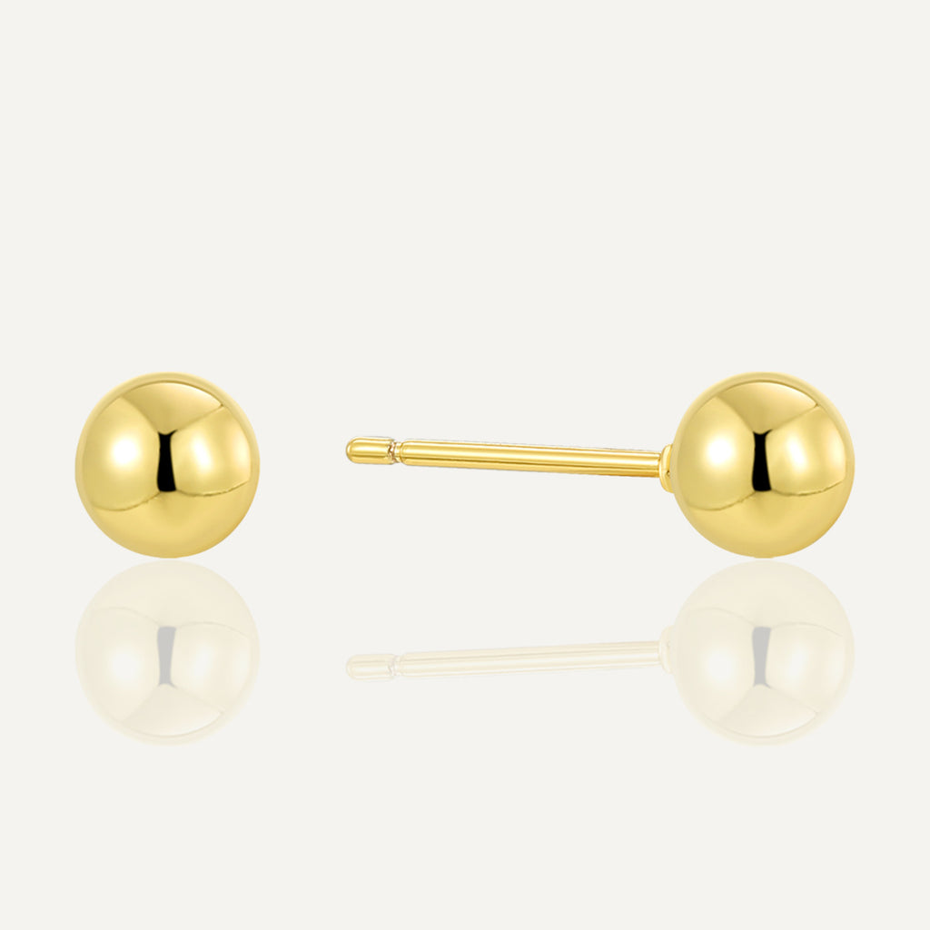 front and side view of gold plated ball stud earrings