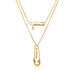 layered safety pin pendant necklace isolated on white