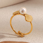side view of the slim gold plated shell pearl open ring