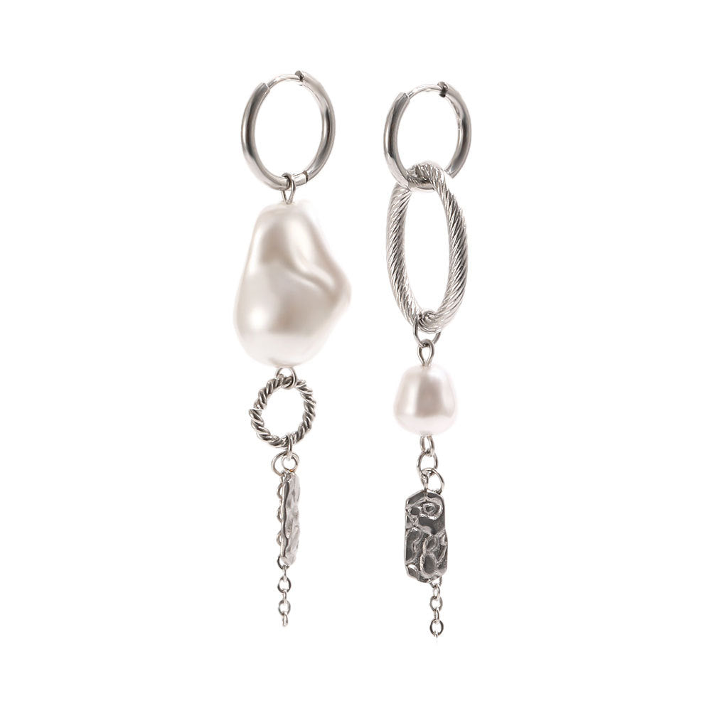 Silver tone mismatched pearl tassel earring pair