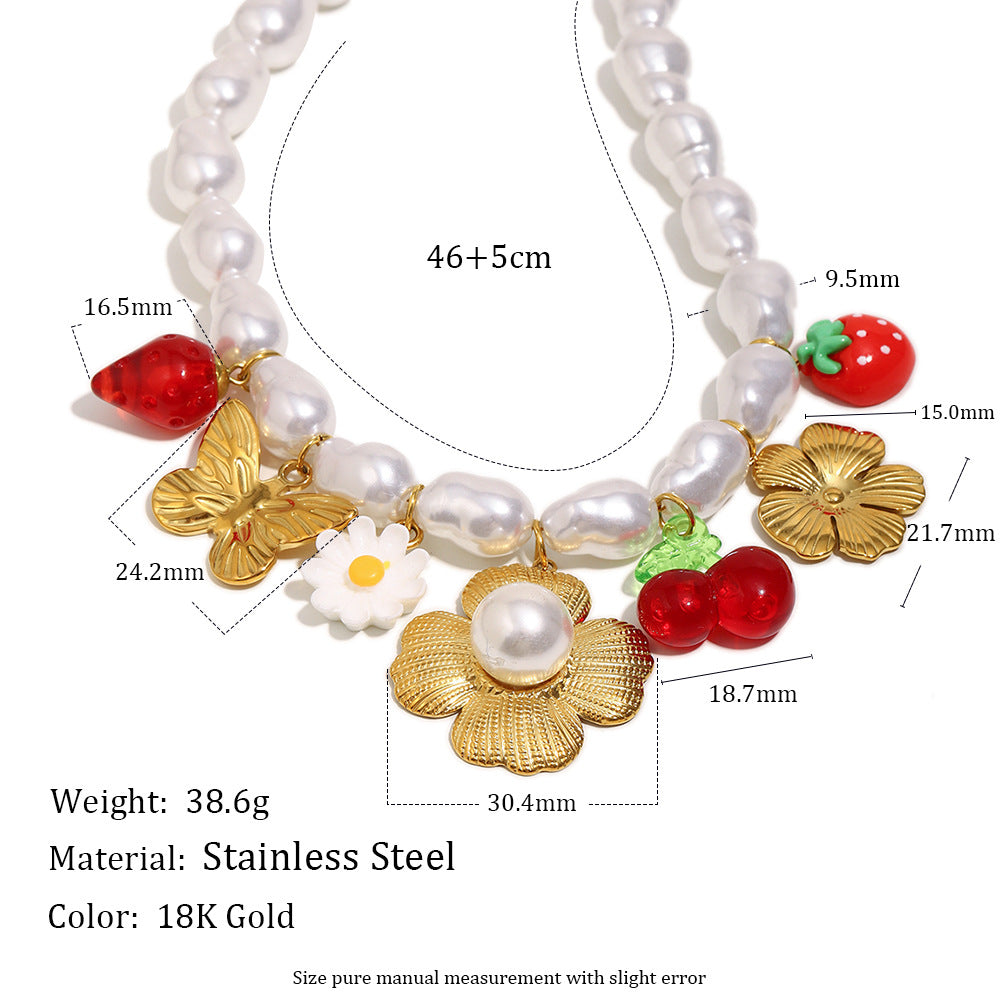 imitation pearl charm necklace with 46 plus 5 cm length details