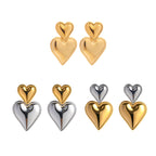 Stainless Steel Double Heart Stud Earrings in Three Finishes finish and shape detail