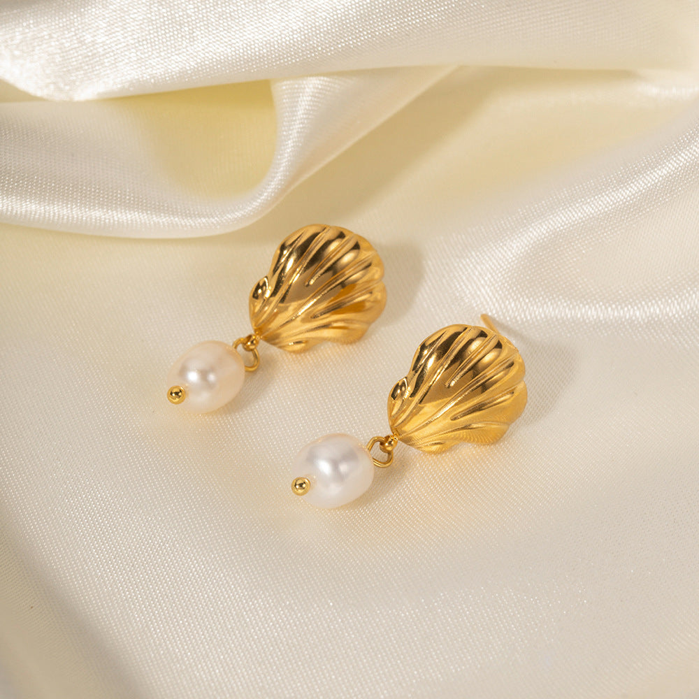 Gold Plated Freshwater Pearl Shell Drop Earrings – product view 1