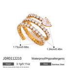 Clear-stone spiral ring with pear-shaped end