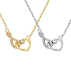 front view of gold and silver infinity heart necklaces