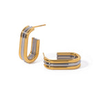 Two-Tone Triple-Line Stainless Steel Stud Earrings finish and shape detail