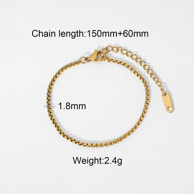 Gold Plated Stainless Steel Chain Bracelet Collection — box-link close-up