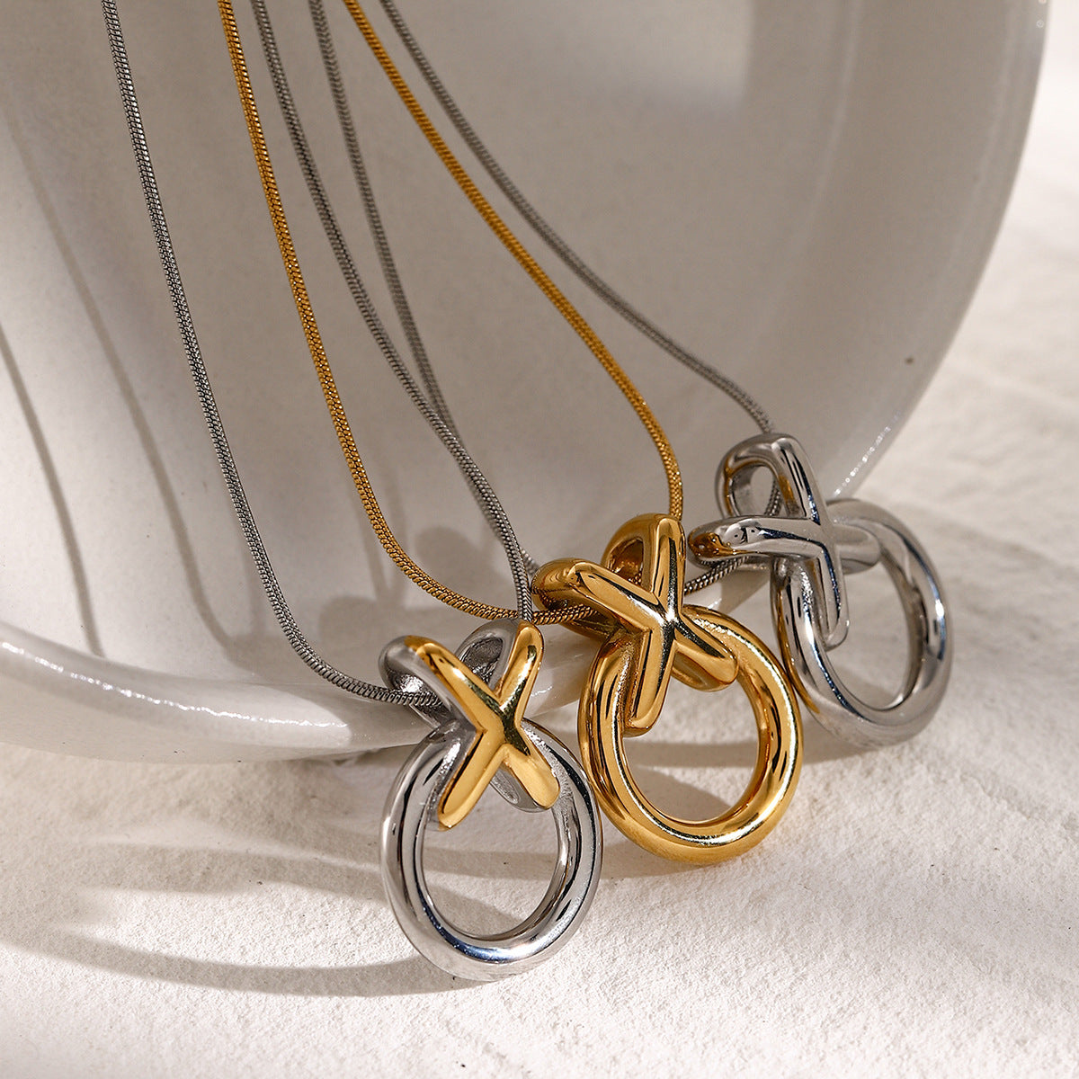 Mixed-Finish Sculptural Heart Stainless Steel Necklace Collection — wholesale view 2