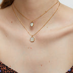 Gold Plated Stainless Steel White Inlay Square Pendant Necklace — styled layered view