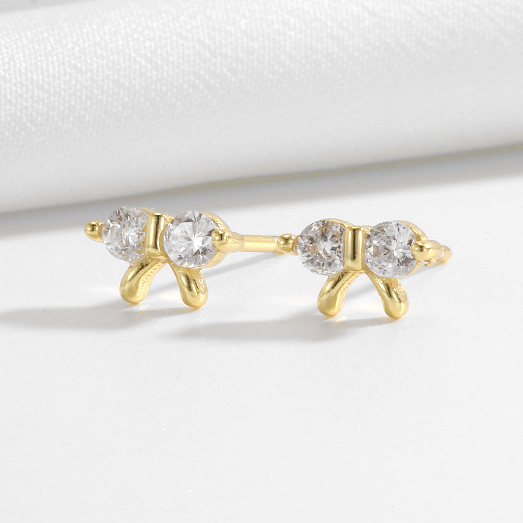 pair of petite 925 silver clear stone bow stud earrings