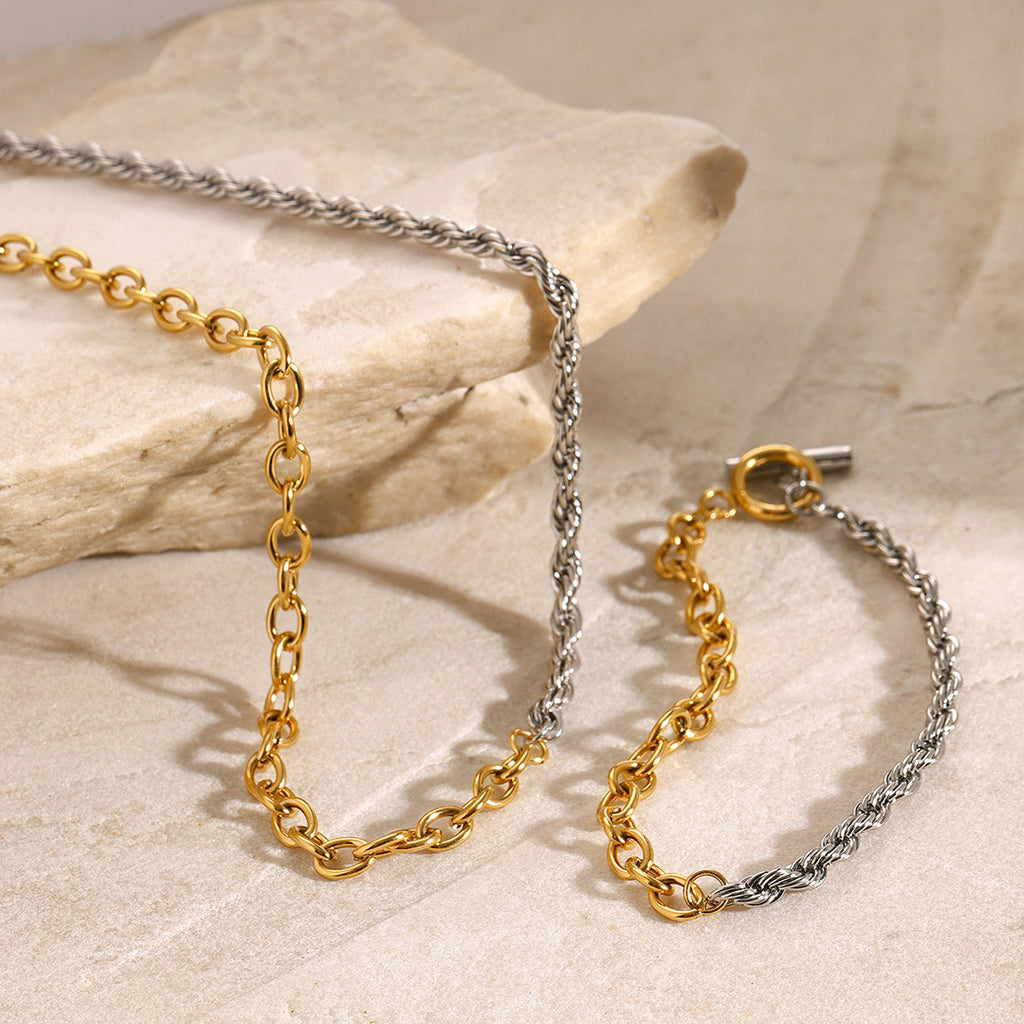 Gold and silver-tone link bracelet close-up