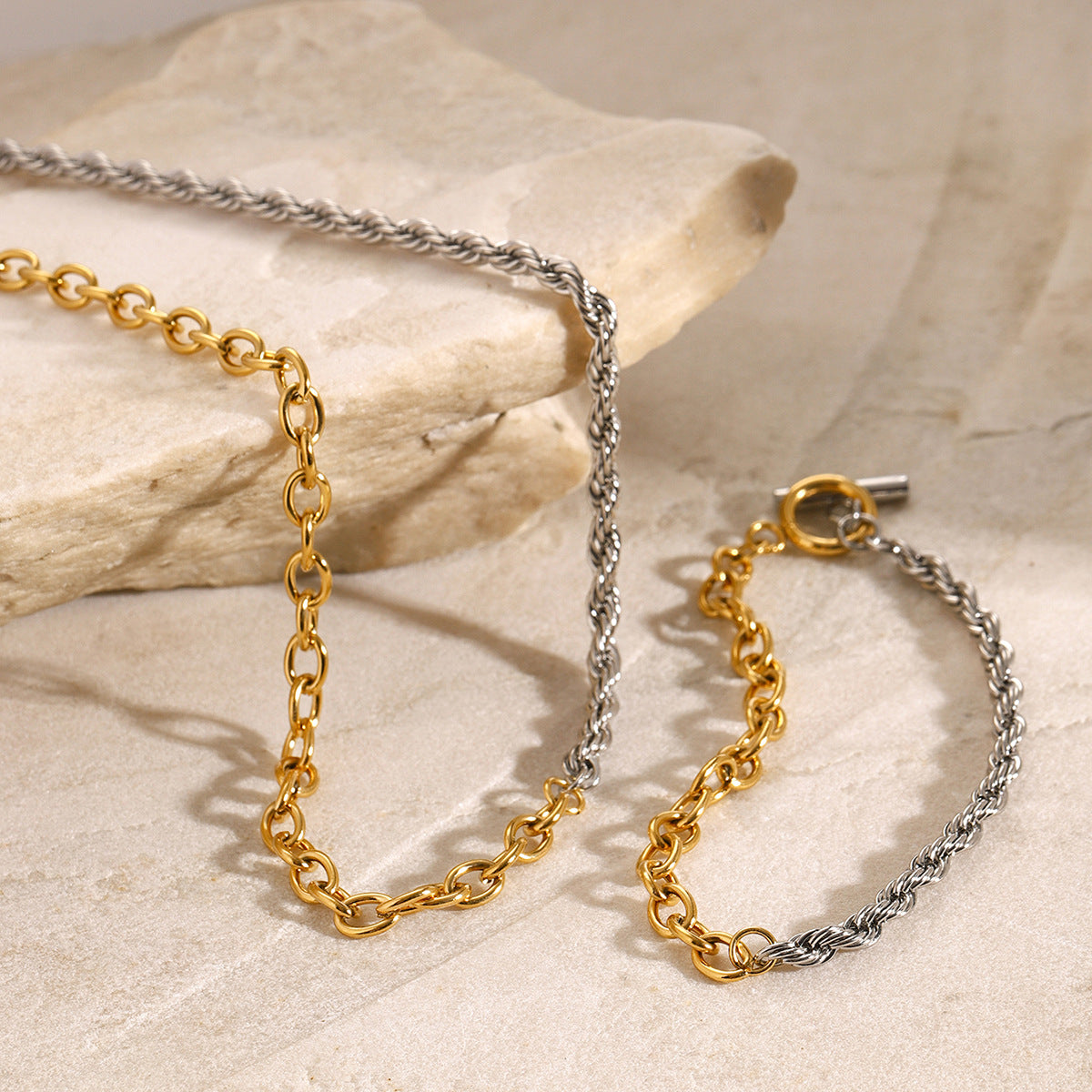 Gold and silver-tone link bracelet close-up