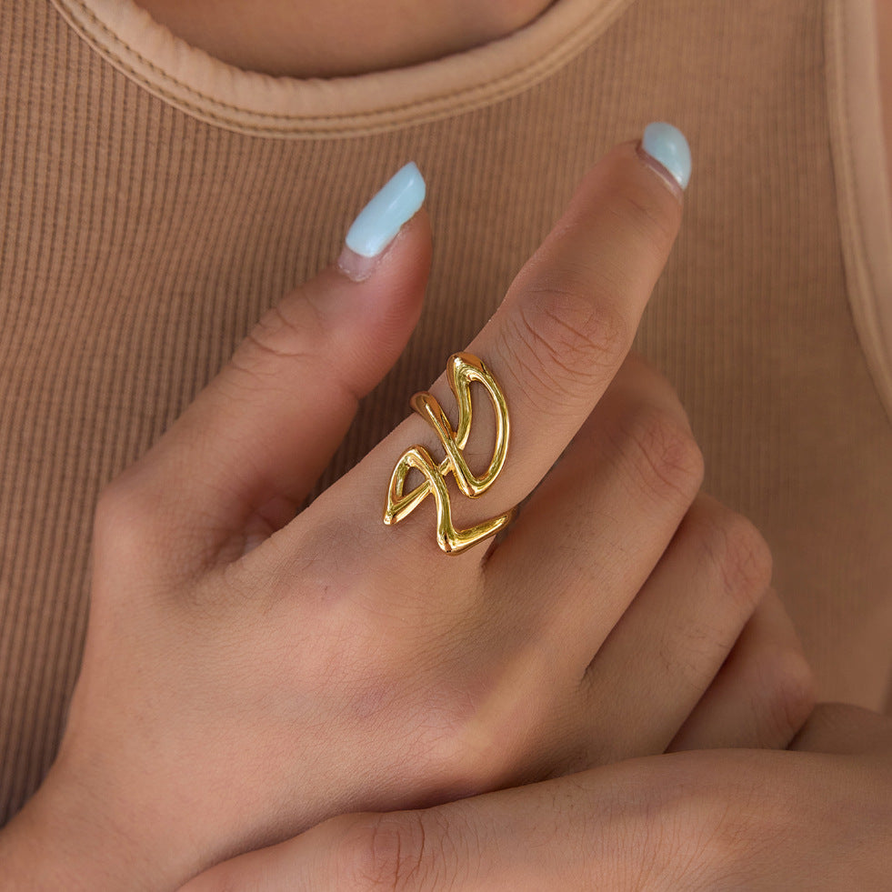 Abstract loop ring worn on finger