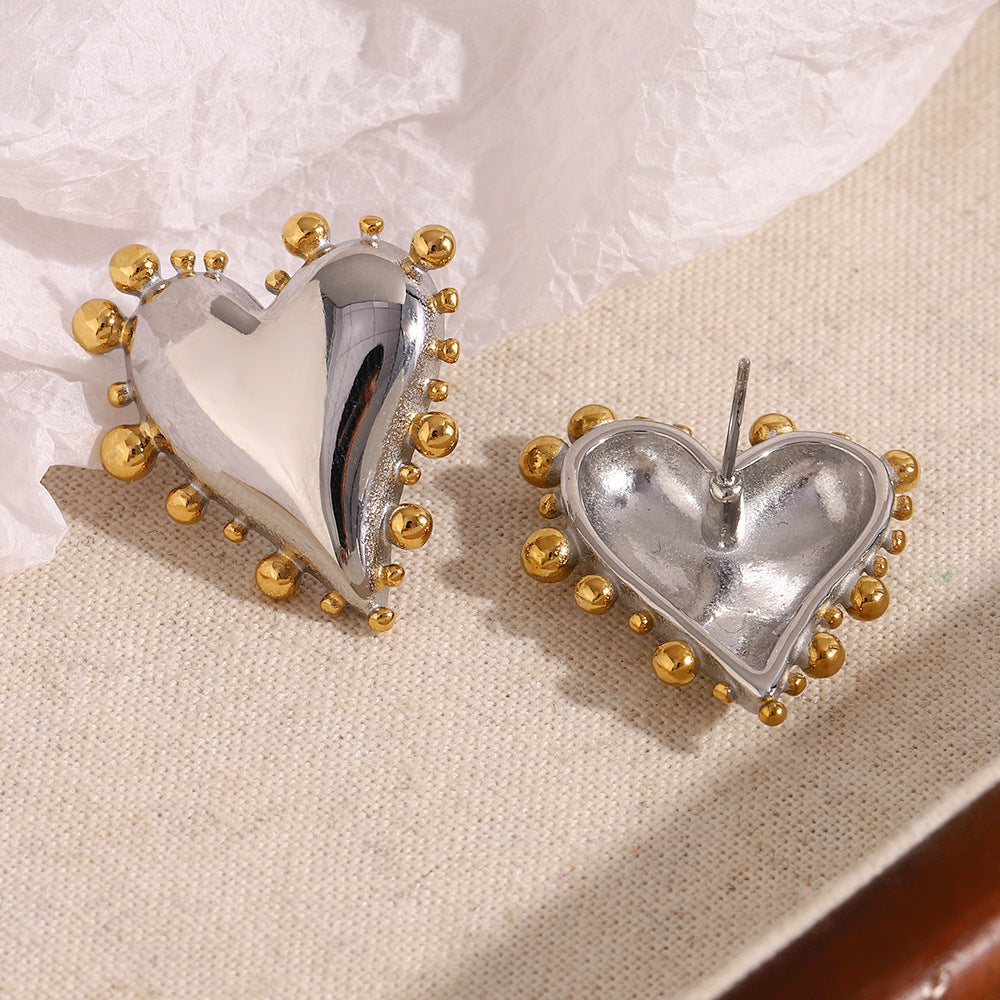 front and back views of stainless steel beaded heart studs
