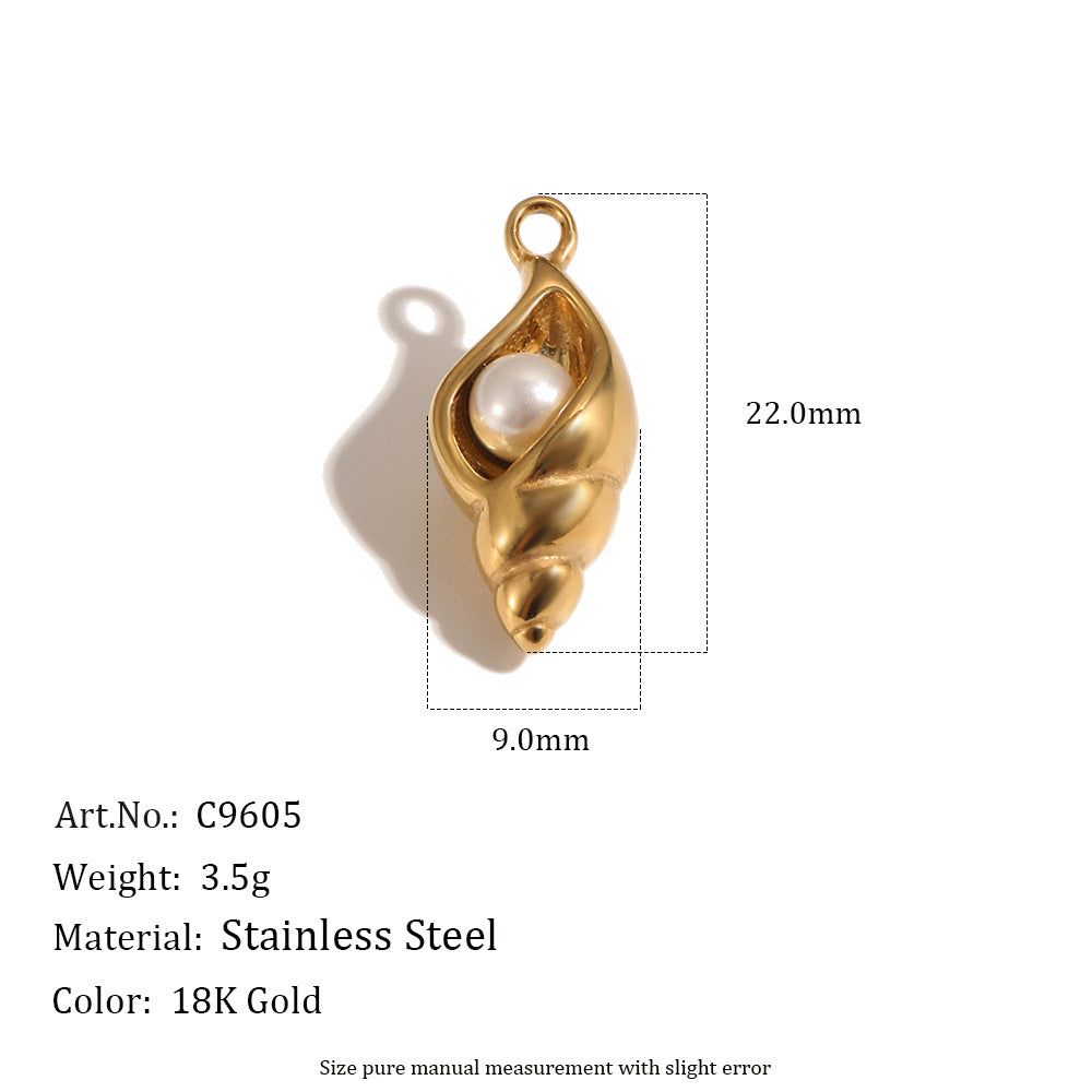 Conch-shaped charm with pearl-look accent