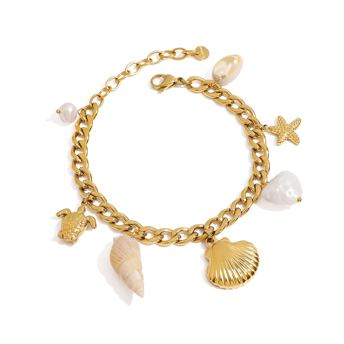 Full sea life charm bracelet with extension chain on white