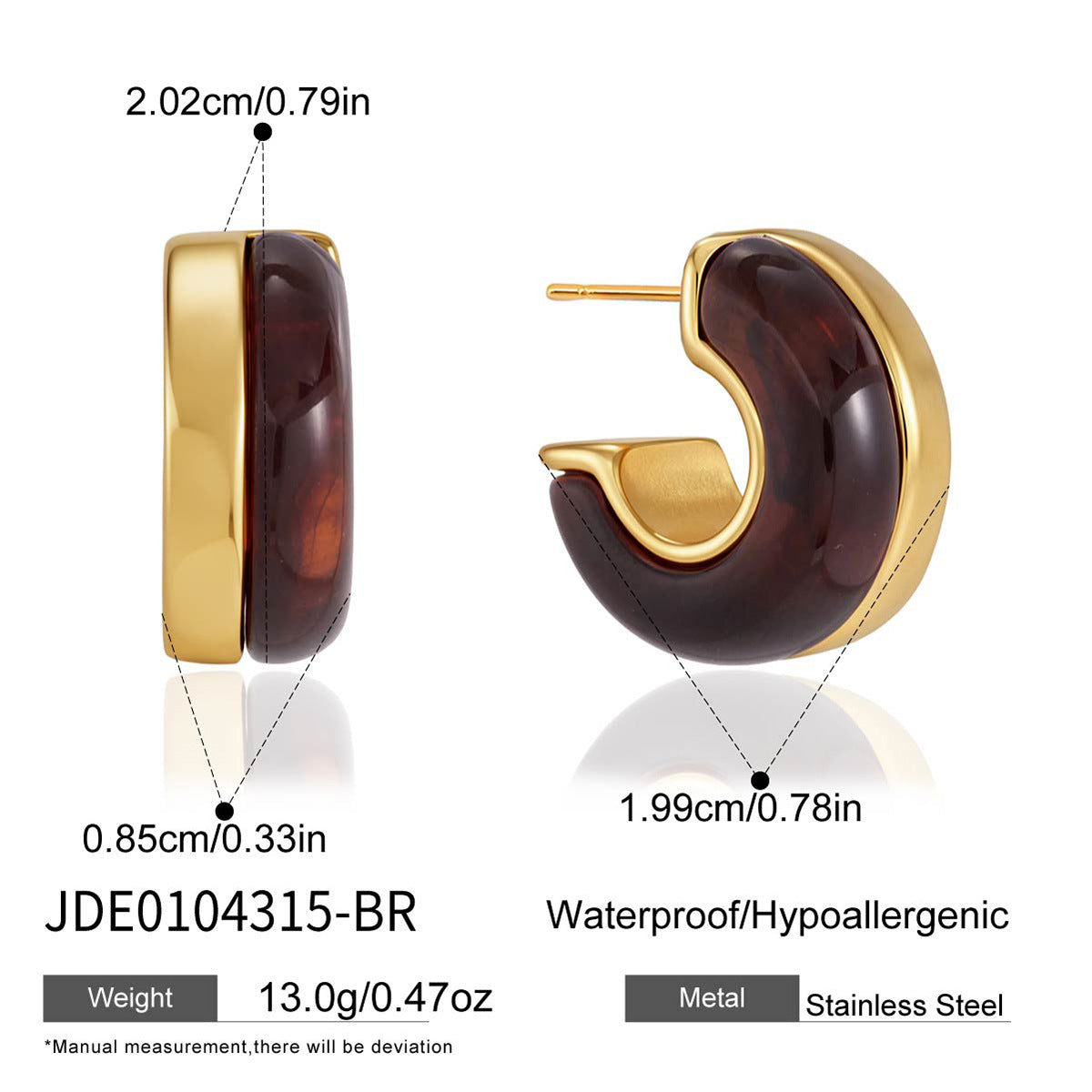 Brown resin hoop measurement and material chart