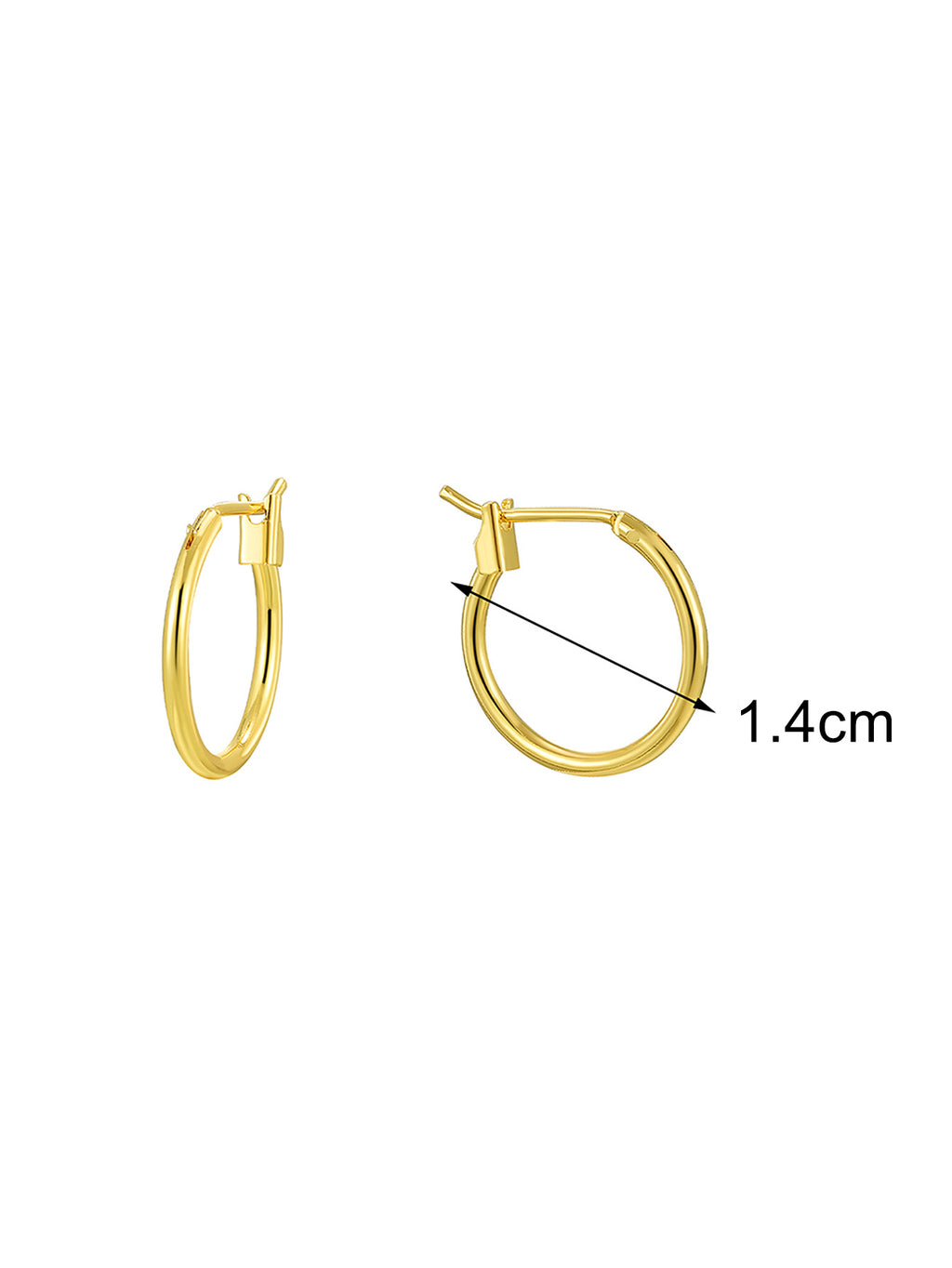 gold plated brass hoop earrings in 14 mm diameter