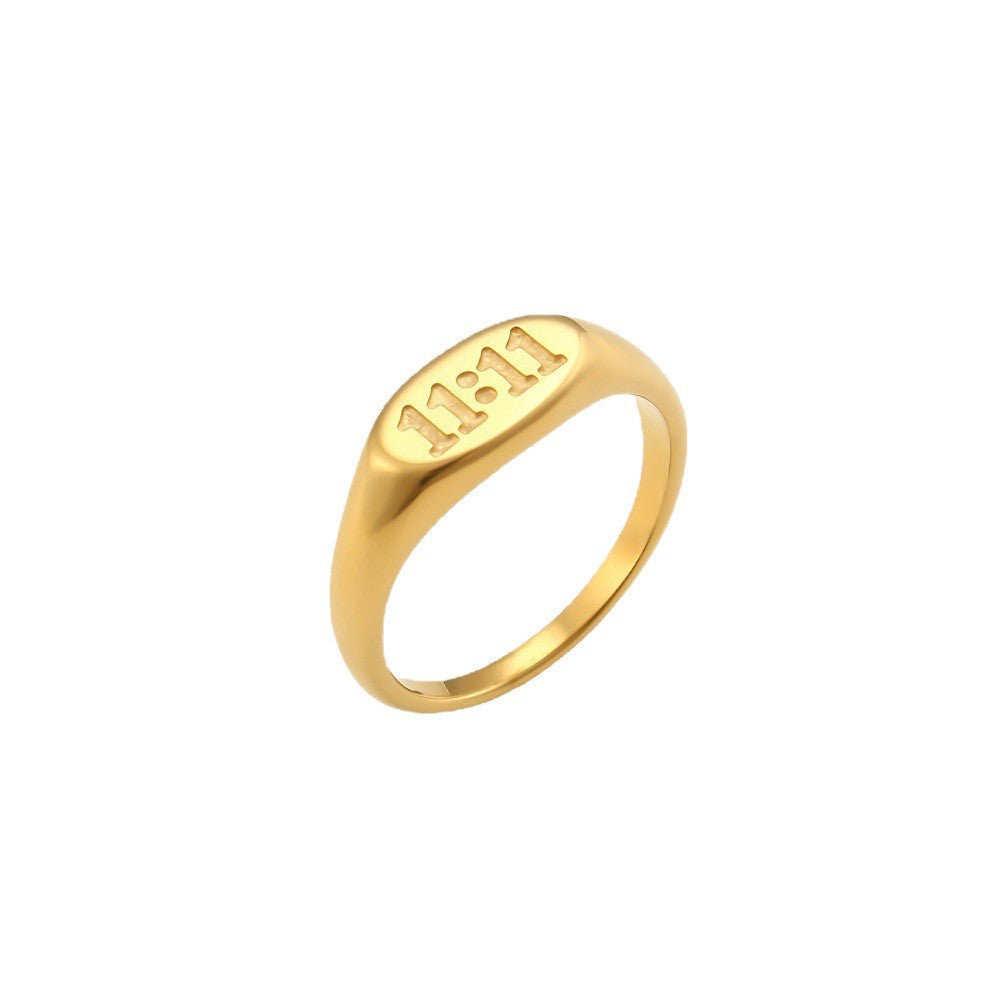 isolated gold plated 11:11 oval signet ring