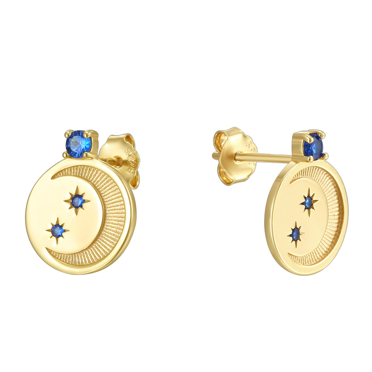 isolated 925 silver moon and star disc stud earrings