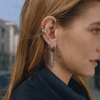 Wholesale Silver-Finish Stainless Steel Huggie and Chain Hoop Earring Collection - styled view