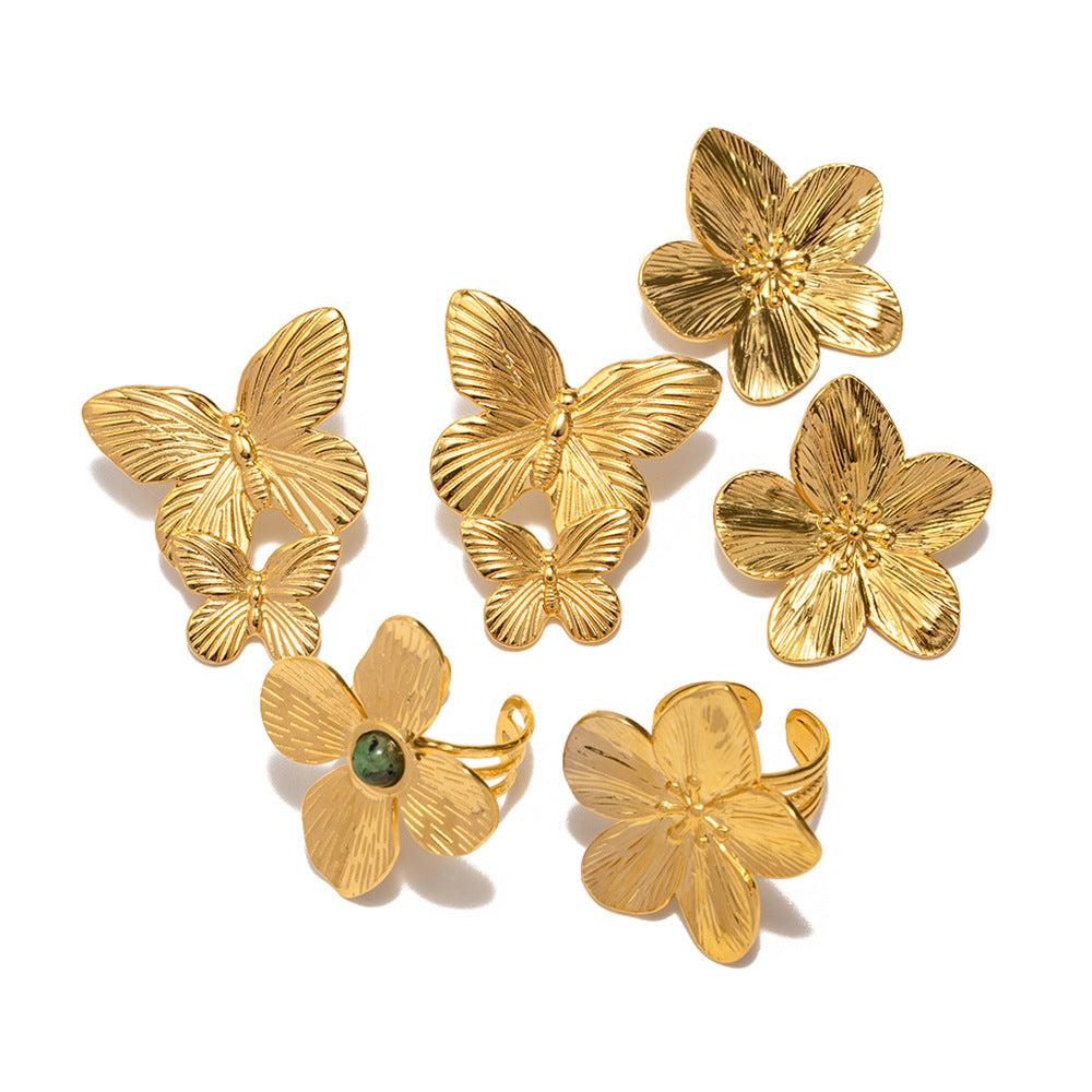 Flower earring and ring assortment front view