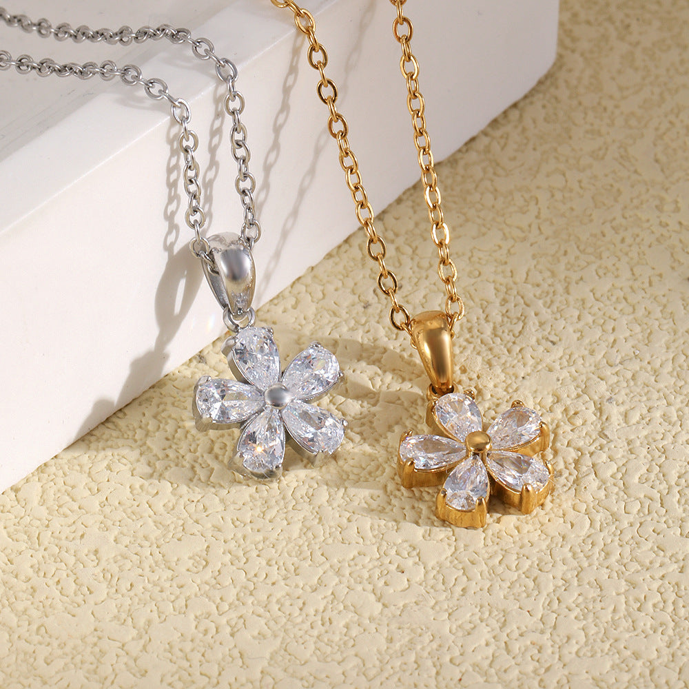 Flower pendant necklaces in two metal finishes